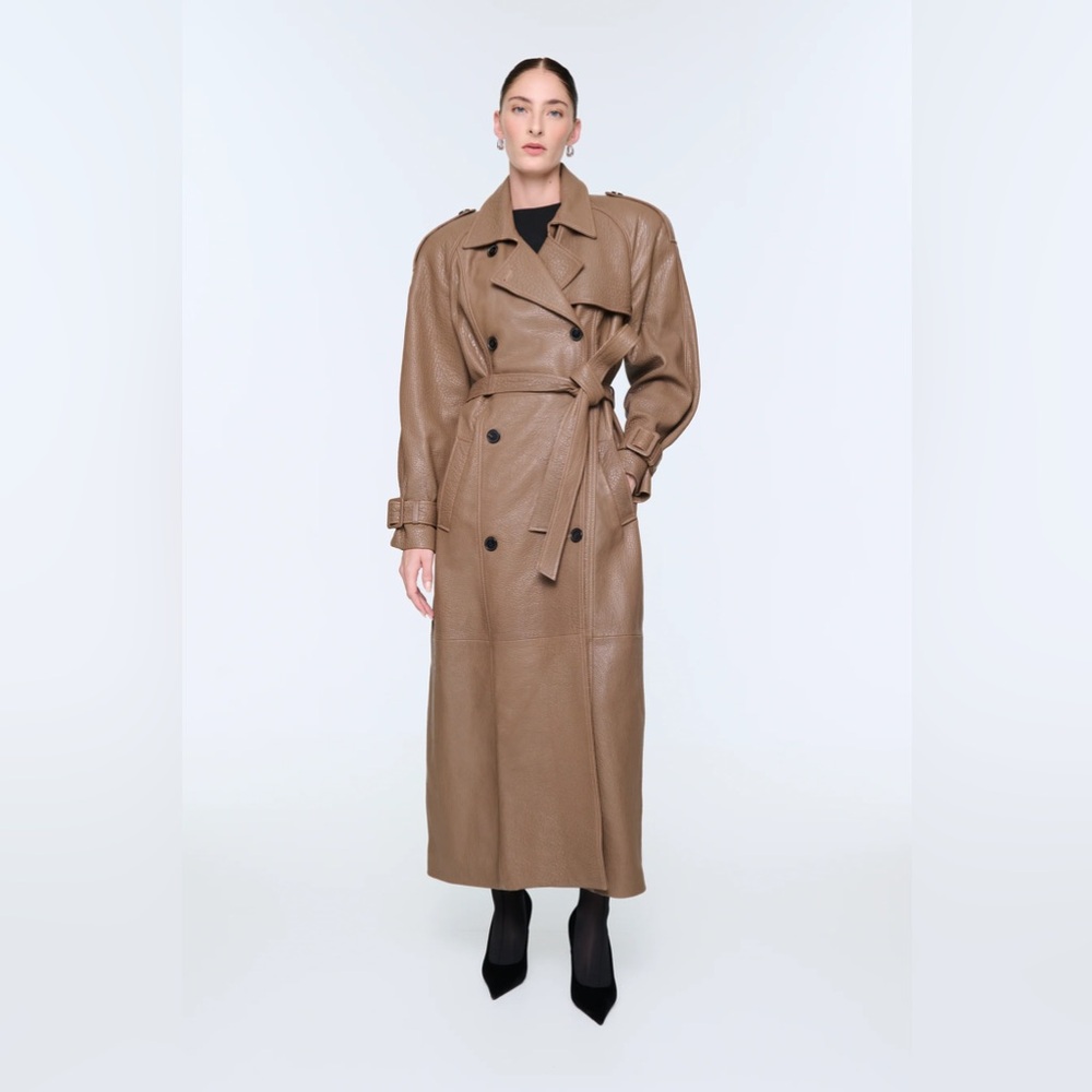 NWT Ducie London Everly Leather Trench Coat XXS Nutmeg